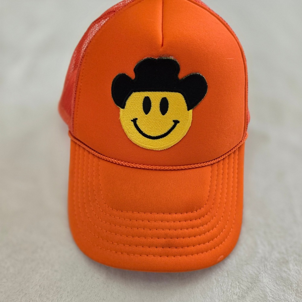 Orange Trucker Hat Smiley Face Cowboy Hat Adjustable Cap